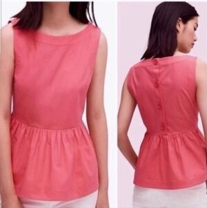 Kate Spade SZ 0 Fairy Pink Coral Sleeveless Peplum Top Side Zip Back Button Up